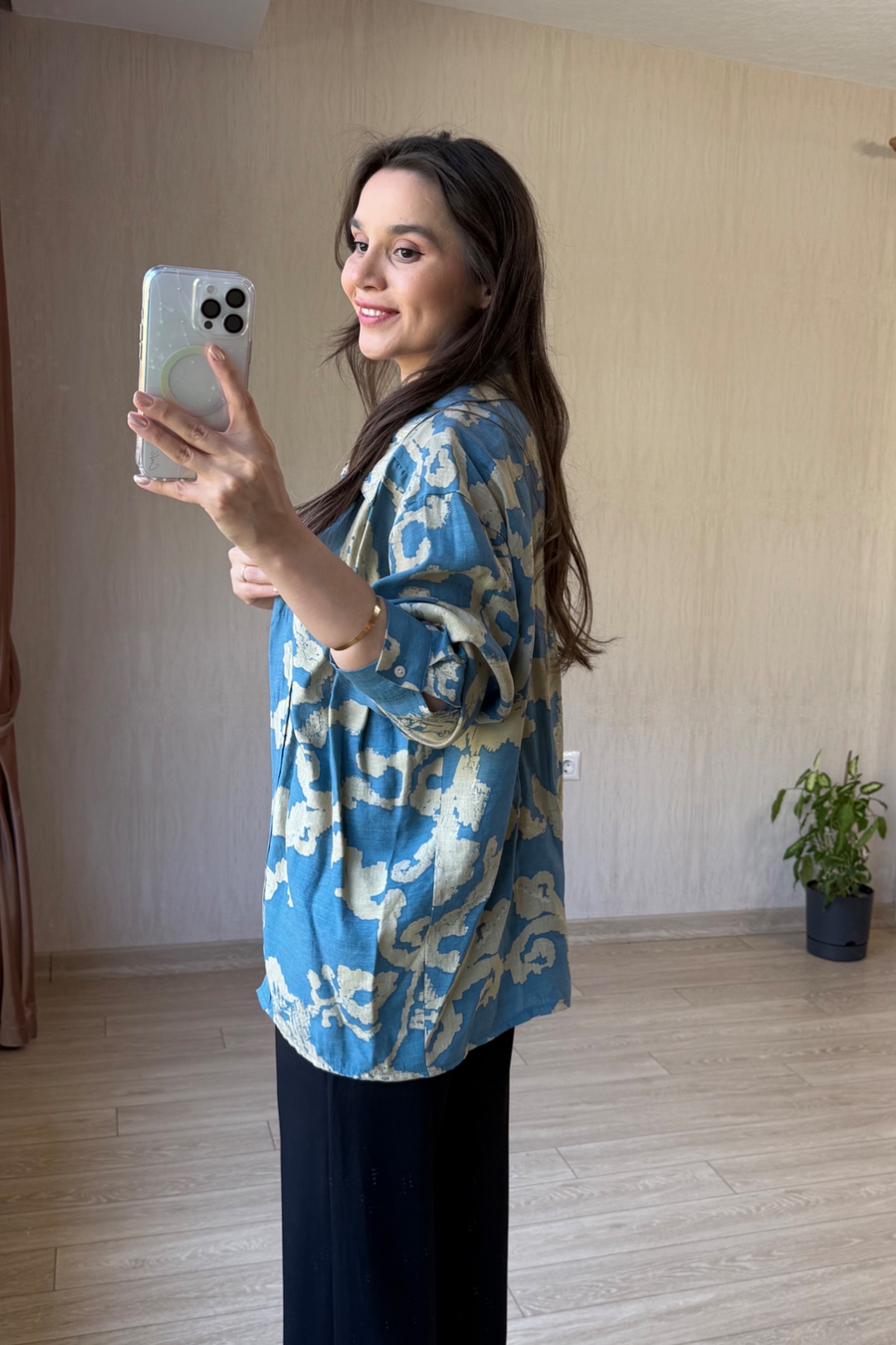 Lizy Tensel Kumaş Gömlek - Mavi