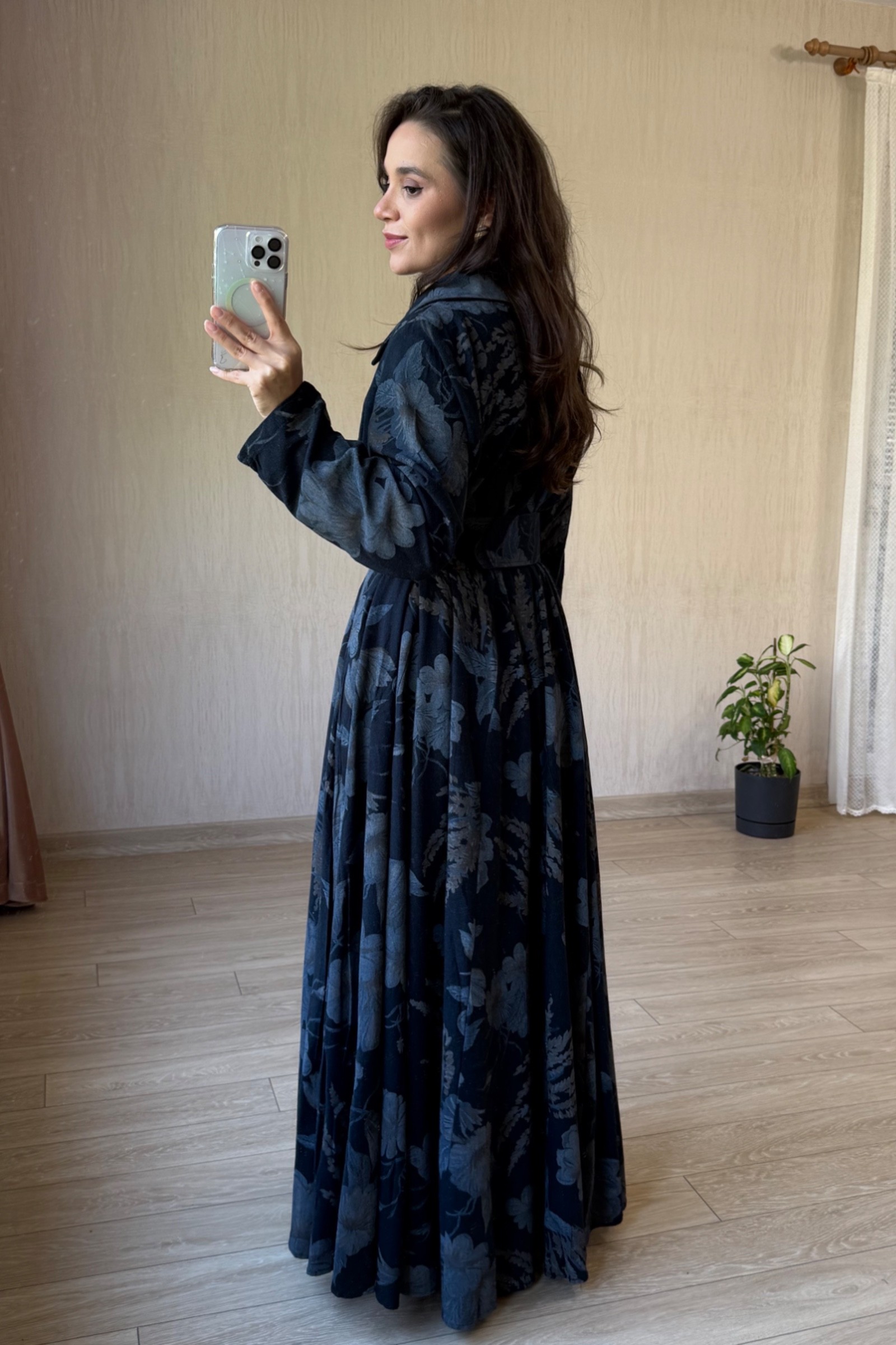 Valentina Oversize Kemerli Keten Kumaş Gömlek Elbise - Lacivert