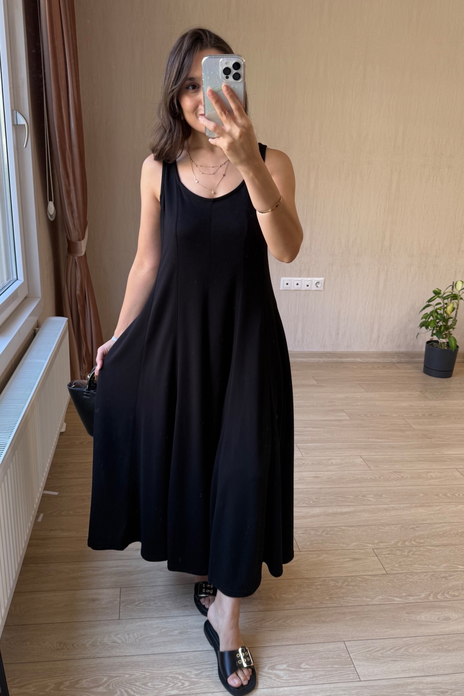 Luna Çan Kesim Modal Kumaş Elbise - Siyah