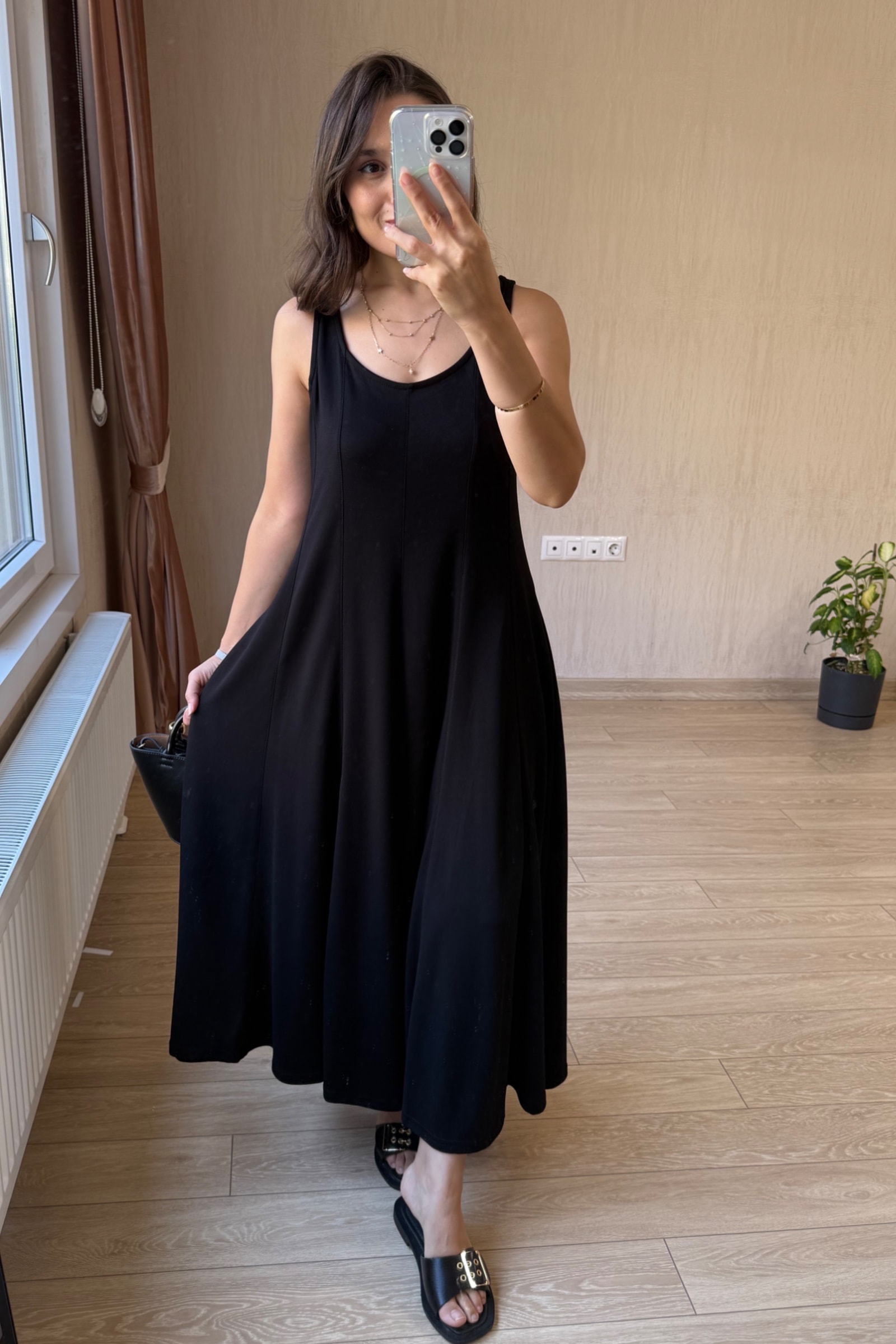 Luna Çan Kesim Modal Kumaş Elbise - Siyah