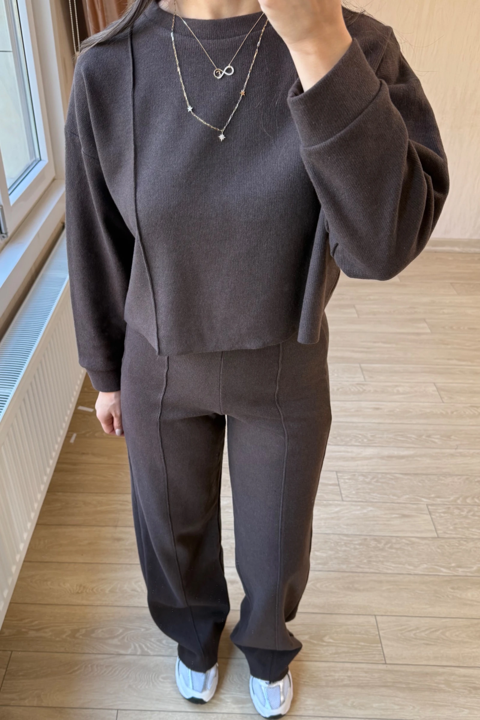 Vanessa Qısaqol Korduroy Kostyum - Nanə Yaşıl - Kahverengi