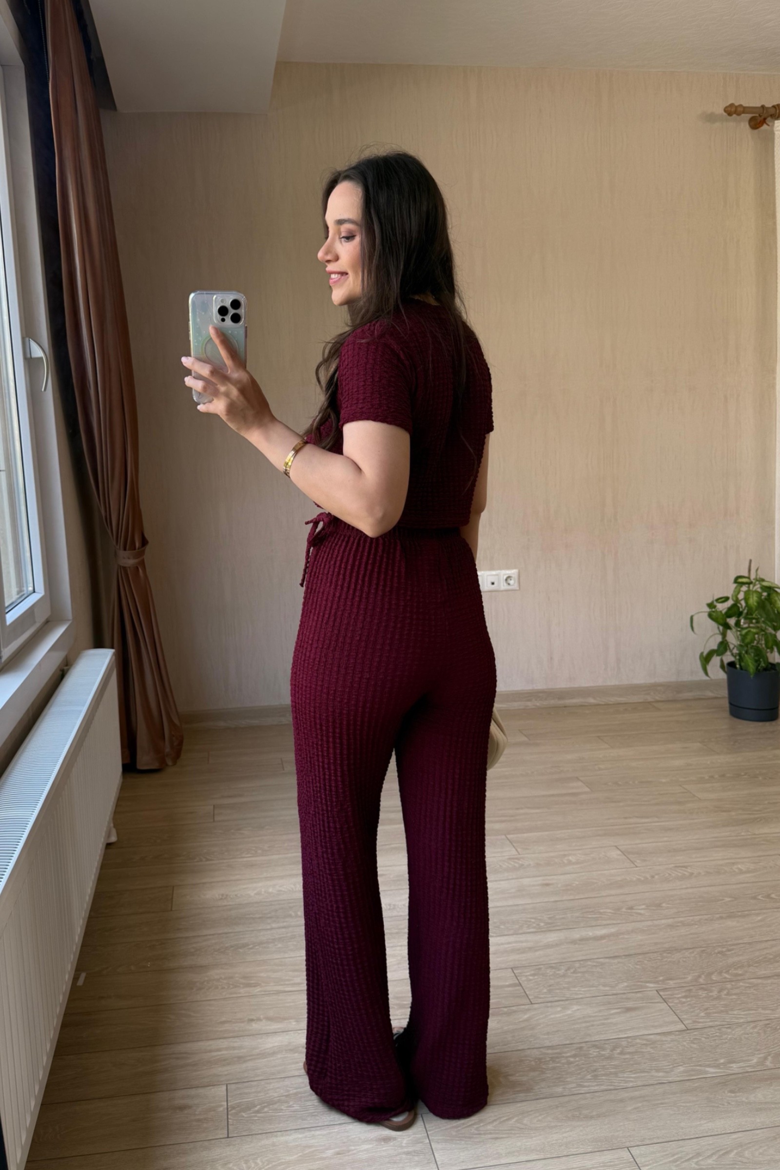 Vanessa Qısaqol Korduroy Kostyum - Nanə Yaşıl - Bordo