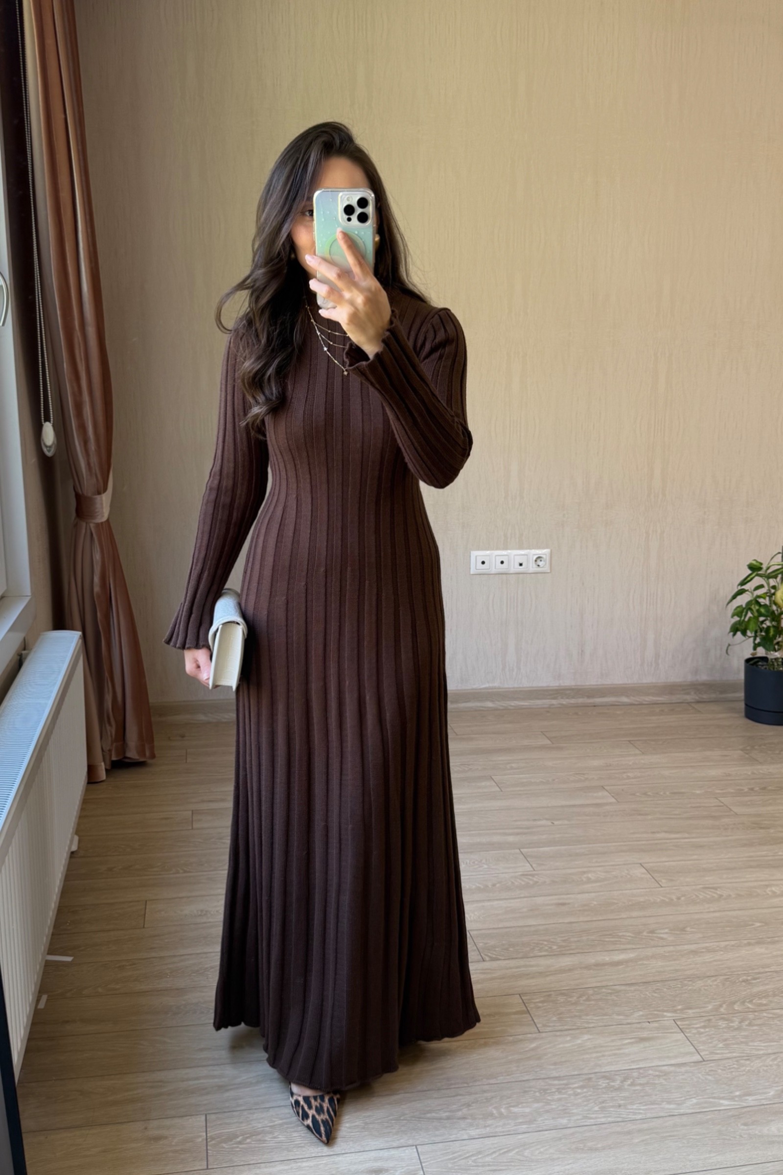 Amor Premium Kumaş Triko Elbise - Kahverengi