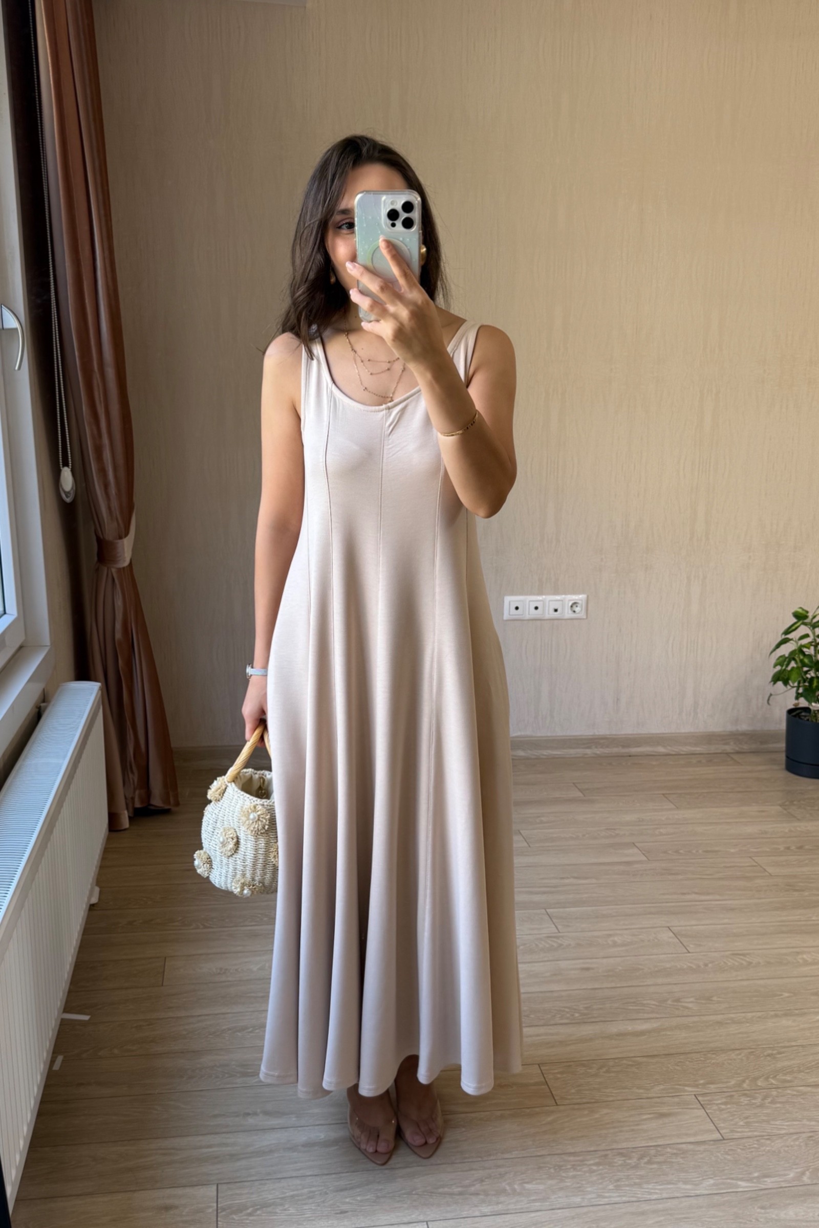 Luna Çan Kesim Modal Kumaş Elbise - Taş Rengi
