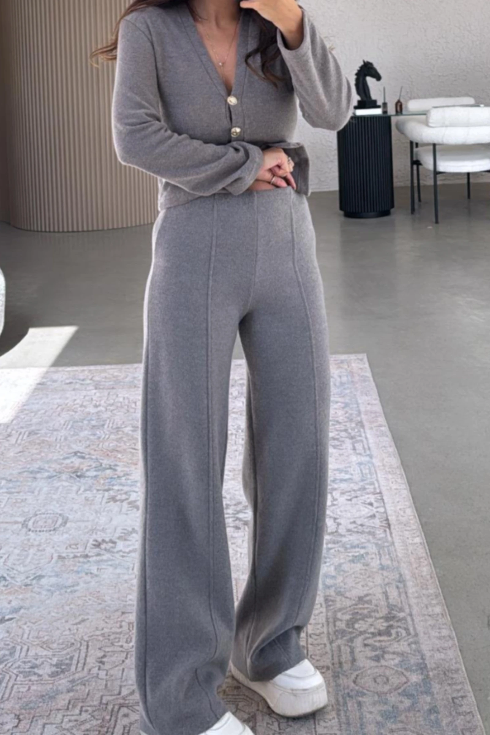 Vanessa Qısaqol Korduroy Kostyum - Nanə Yaşıl - Vizon