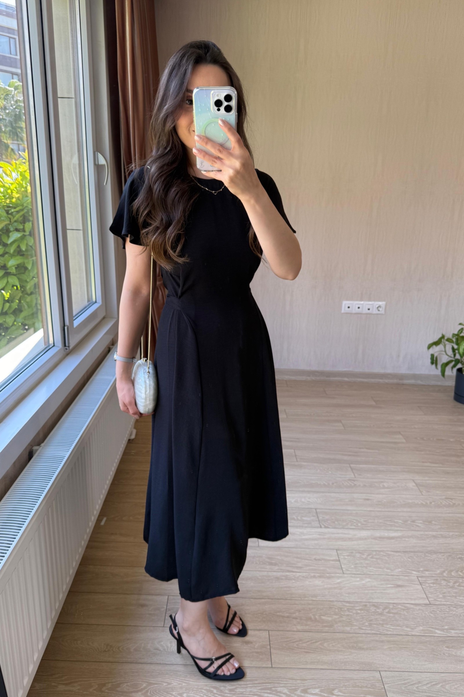 Bianca Belden Bağlamalı Ayrobin Kumaş Elbise - Siyah