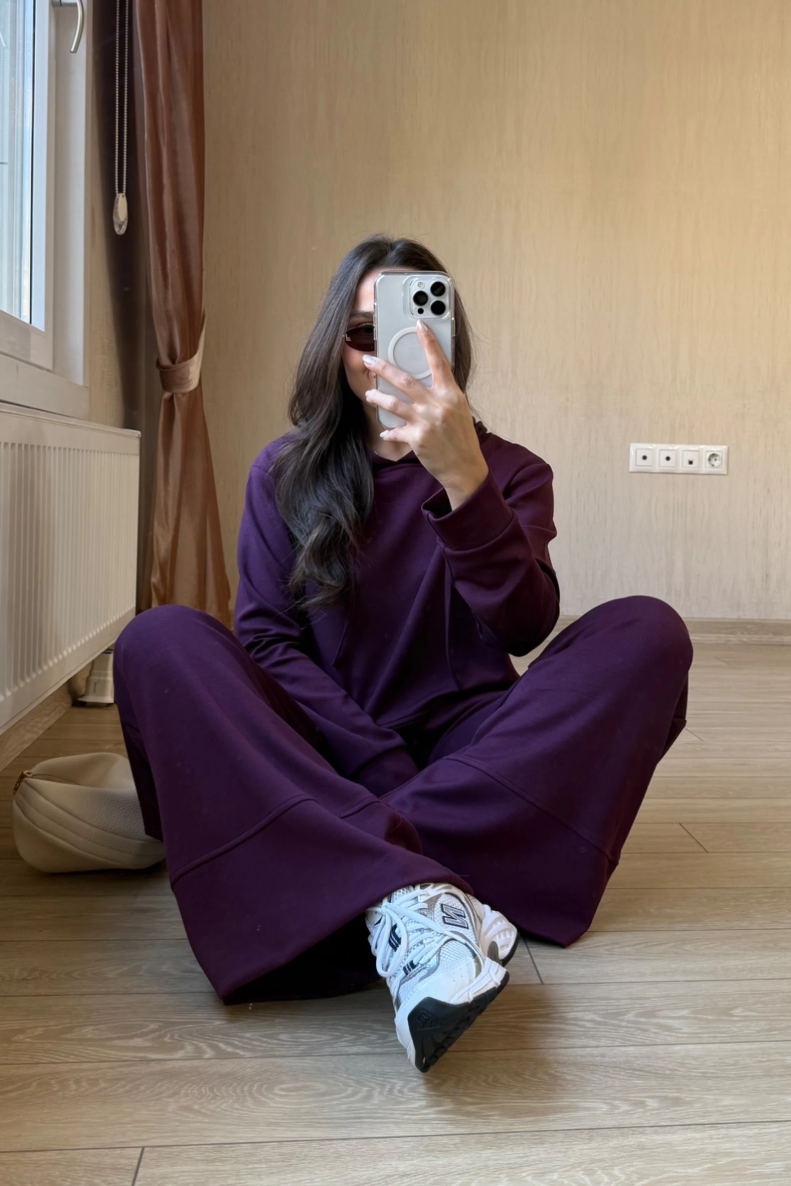 Alvina Orj Modal Kumaş Kapüşonlu Takım - Mürdüm