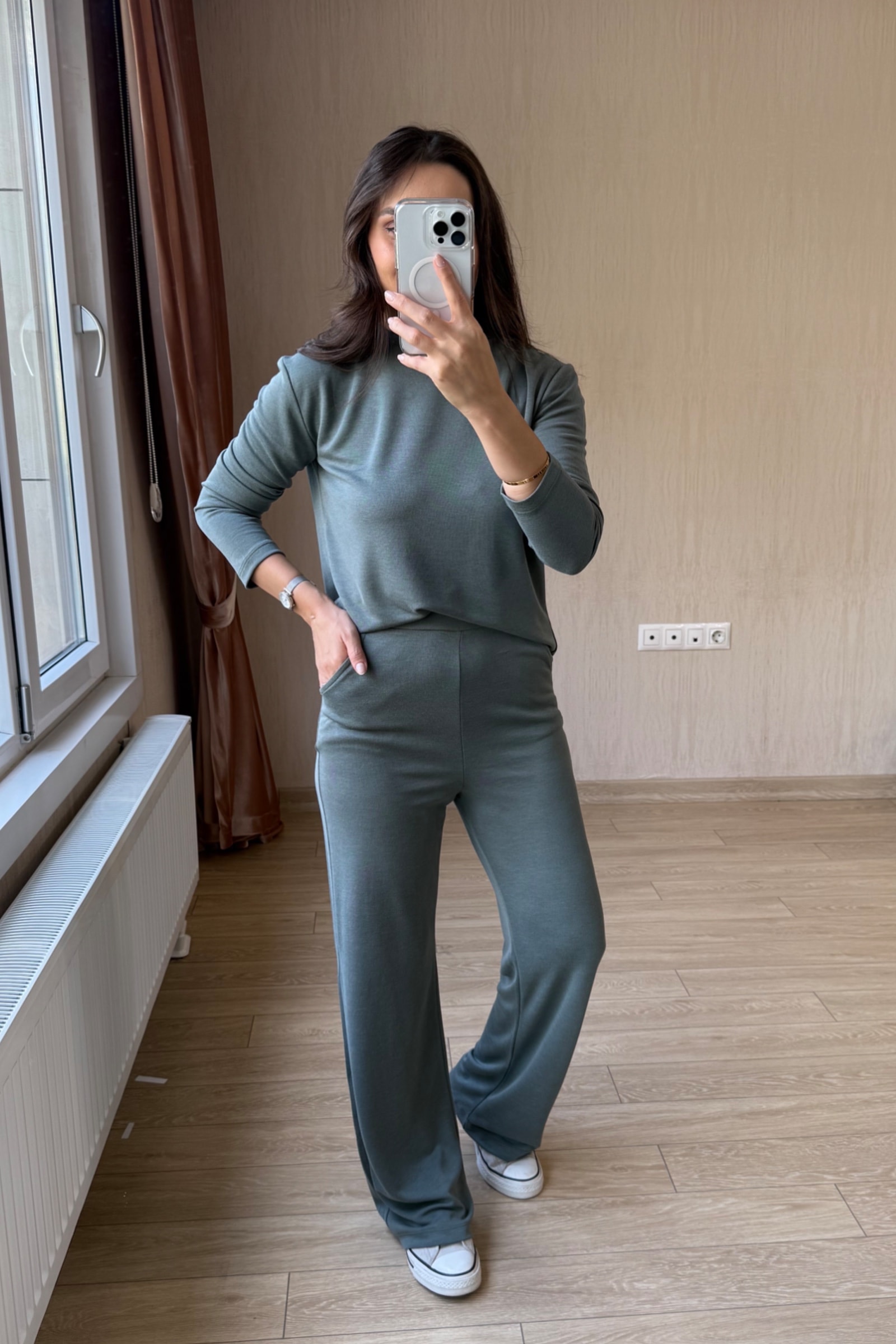 Boss Dumanlı Orj Modal Parça Krop Dəsti - Haki