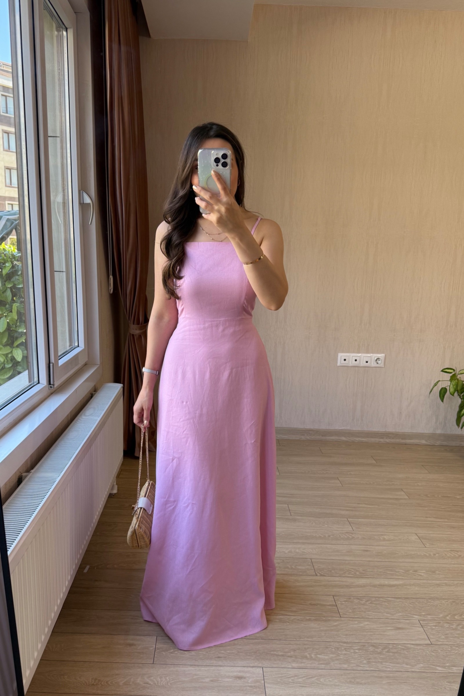 Loria Kemerli Boydan Astarlı Keten Kumaş Elbise