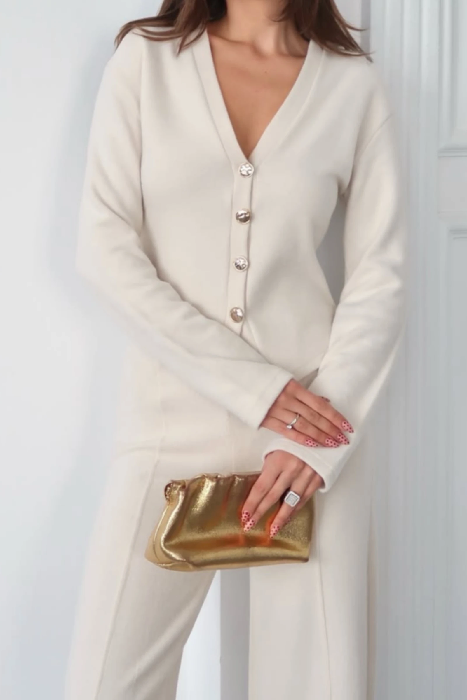 Vanessa Qısaqol Korduroy Kostyum - Nanə Yaşıl - Taş