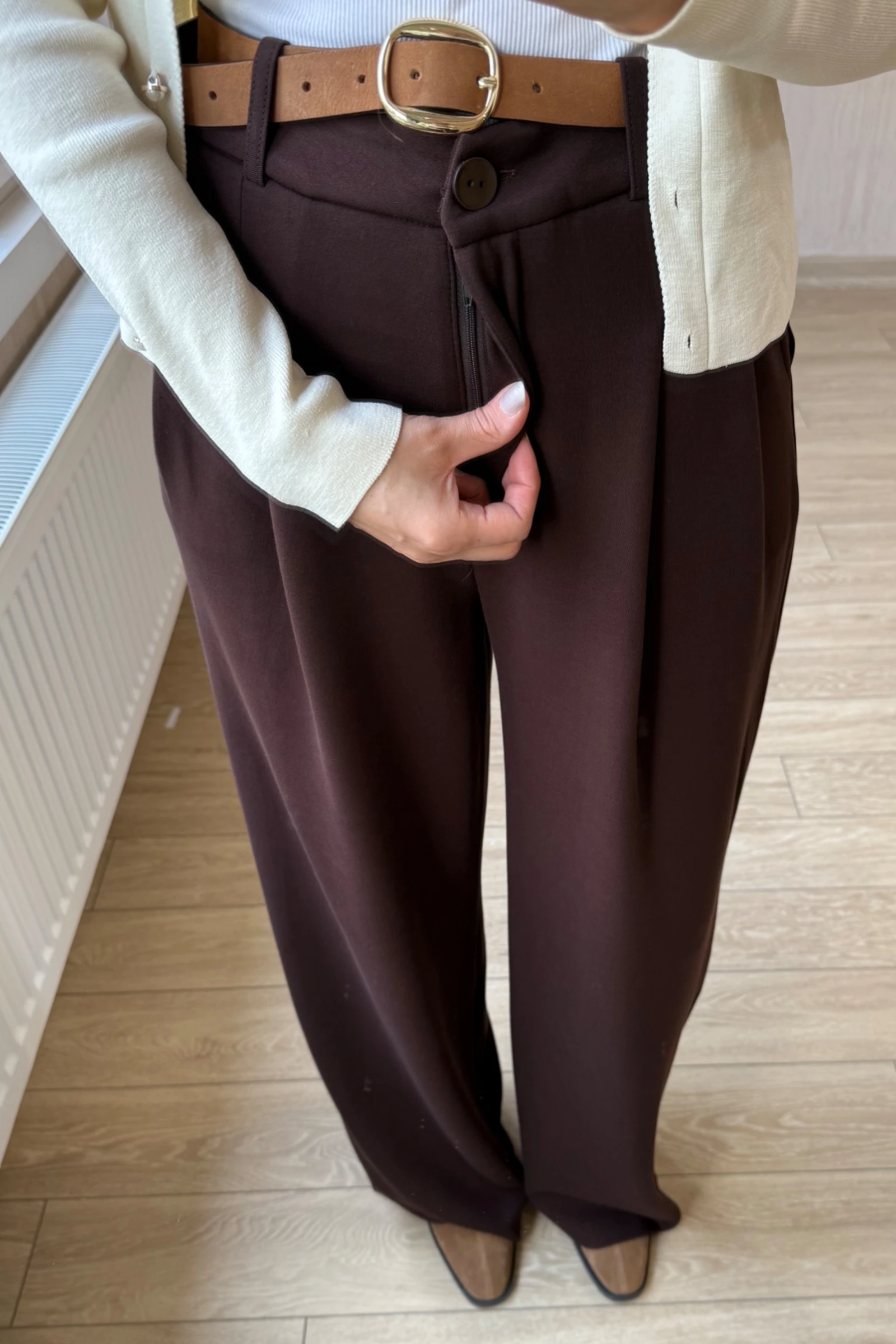 Milena Orj Modal Kumaş Palazzo Pantolon  - Kahverengi