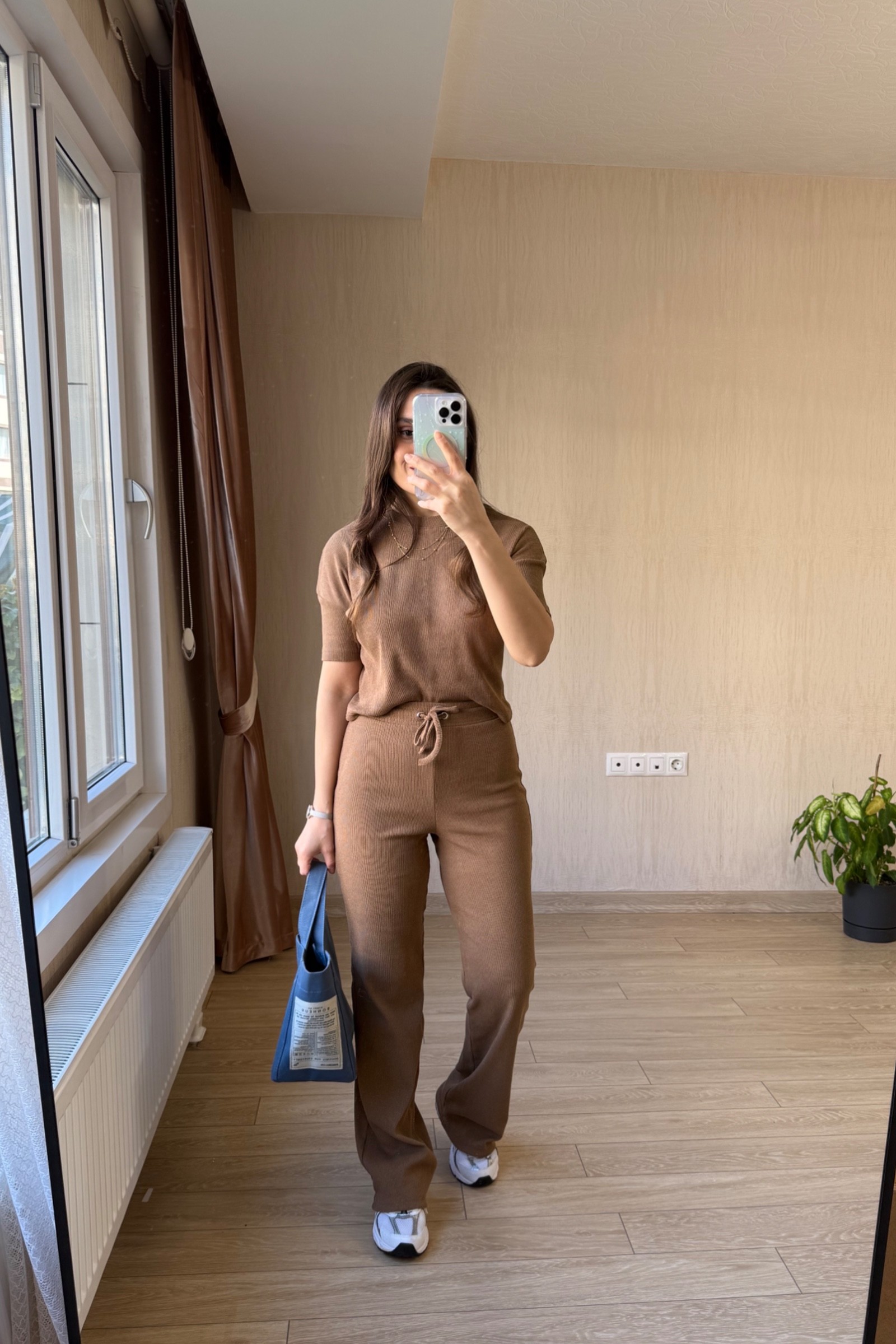 Yanessa Kısa Kollu Fitilli Kumaş Takım - Camel