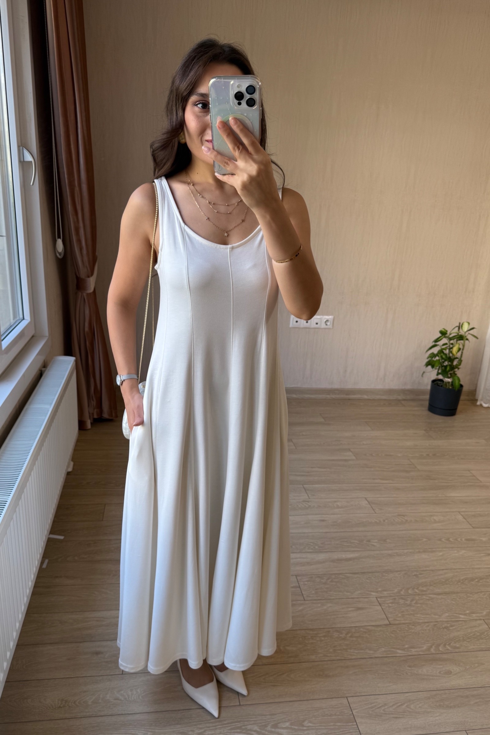 Luna Çan Kesim Modal Kumaş Elbise - Krem