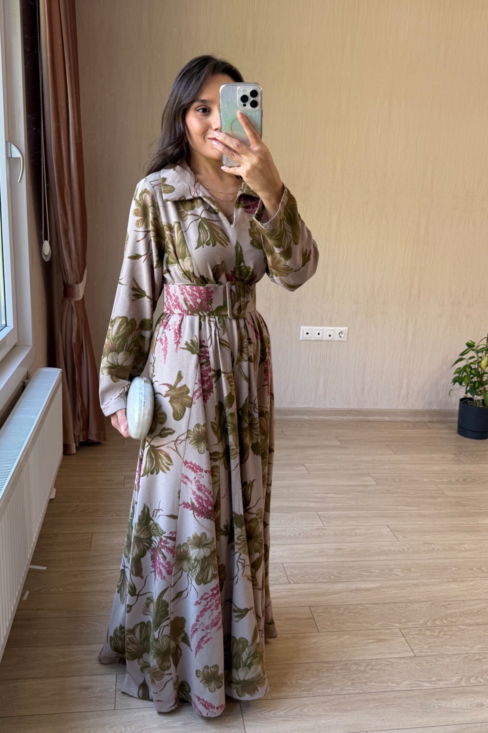 Valentina Oversize Kemerli Keten Kumaş Gömlek Elbise - Krem