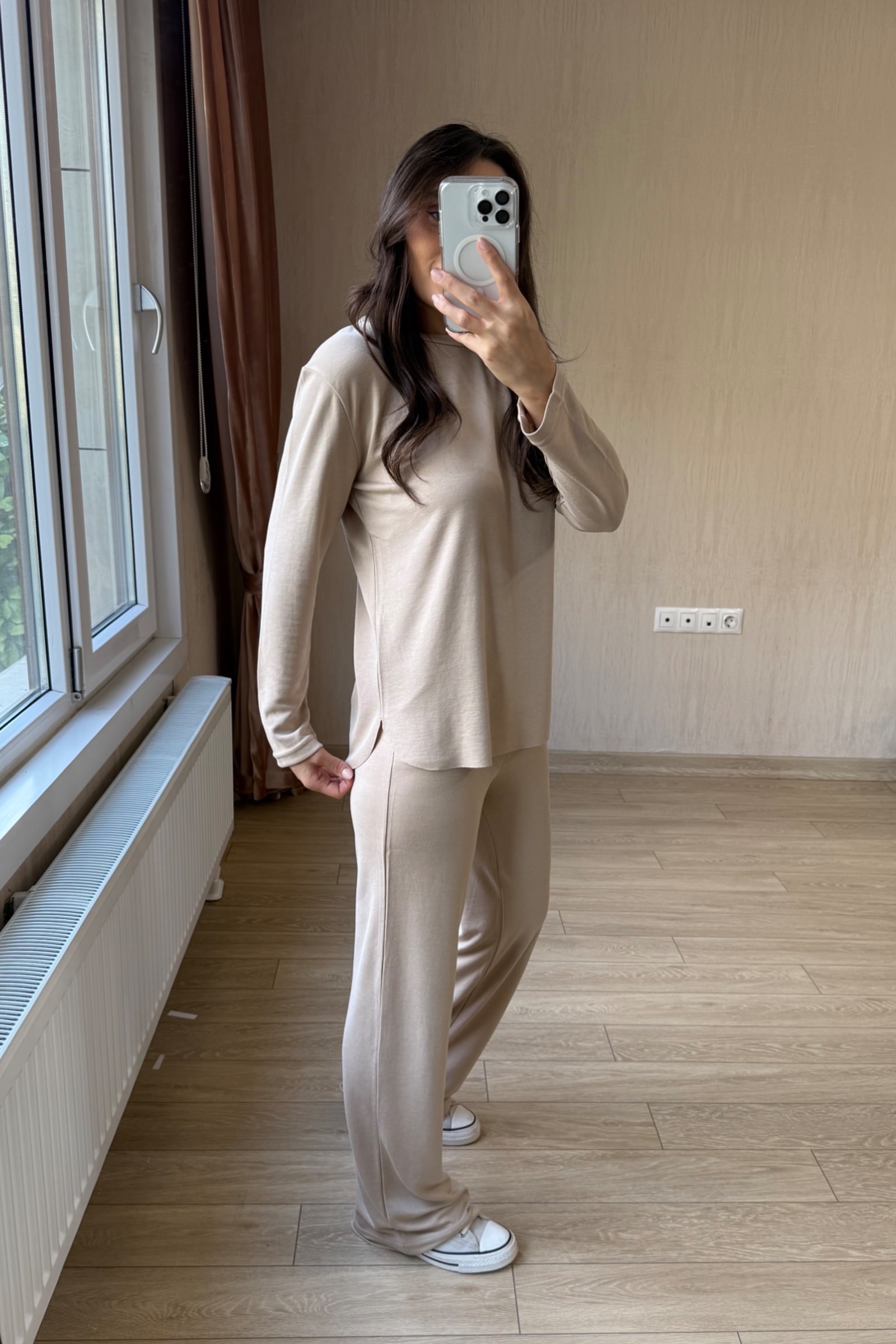 Boss Dumanlı Orj Modal Parça Krop Dəsti - Bej