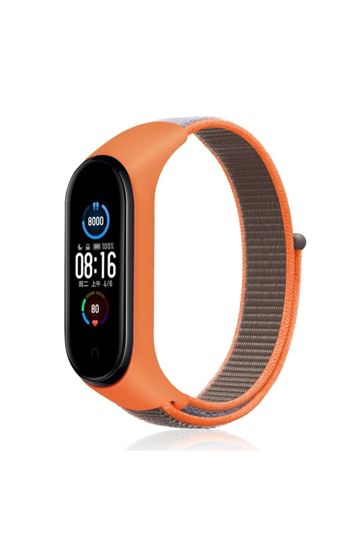 Xiaomi Mi Band 4 Hasırlı Cırtcırtlı Kordon - Turuncu-Gri