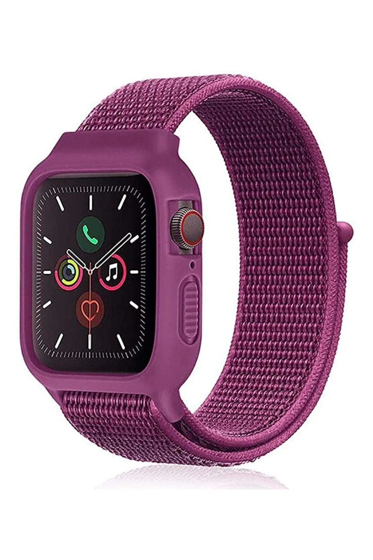 Apple Watch 38mm Hasırlı Cırtcırtlı Kasalı Kordon - Fuşya