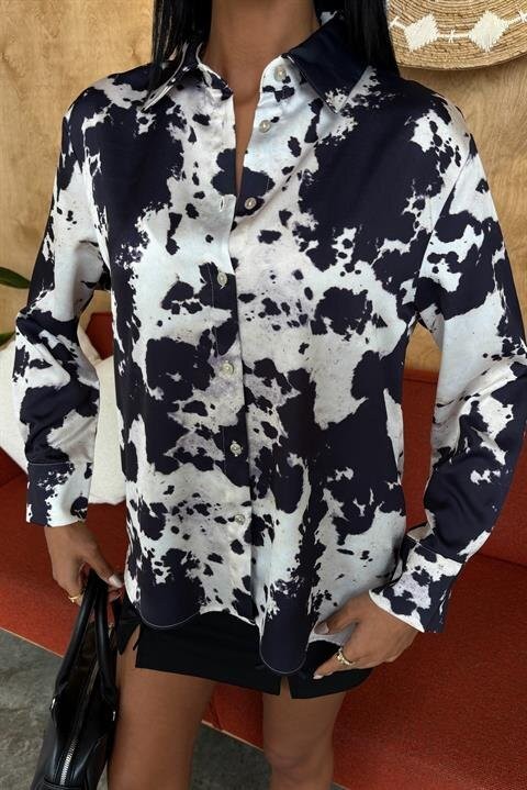 Batik Desenli Chanel Saten Gömlek 3467