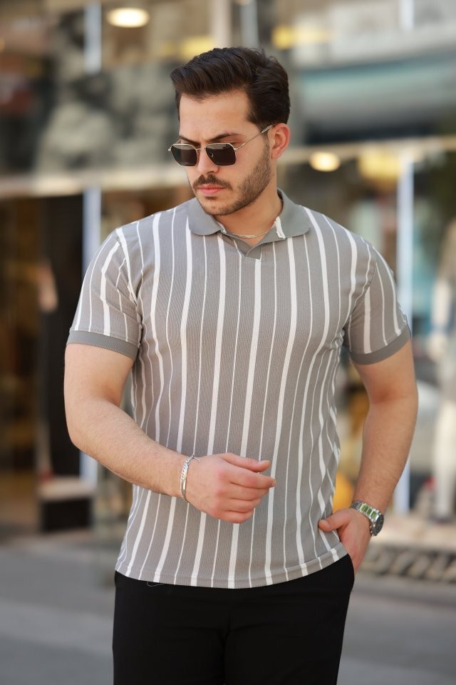 Erkek Yakalı örme Kumaş Kısa Kollu T-shirt
