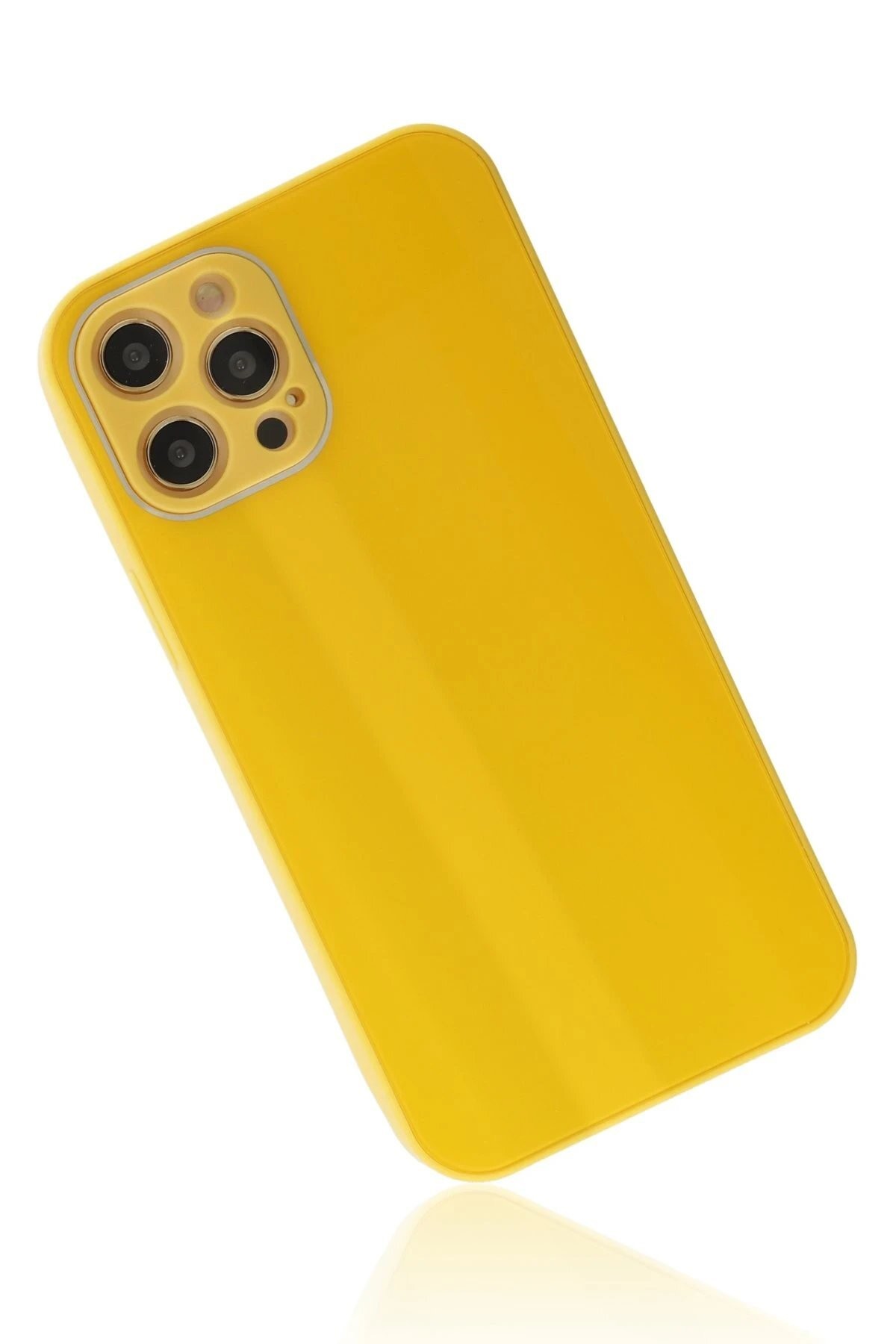 iPhone 12 Pro Kılıf Glass Kapak - Sarı