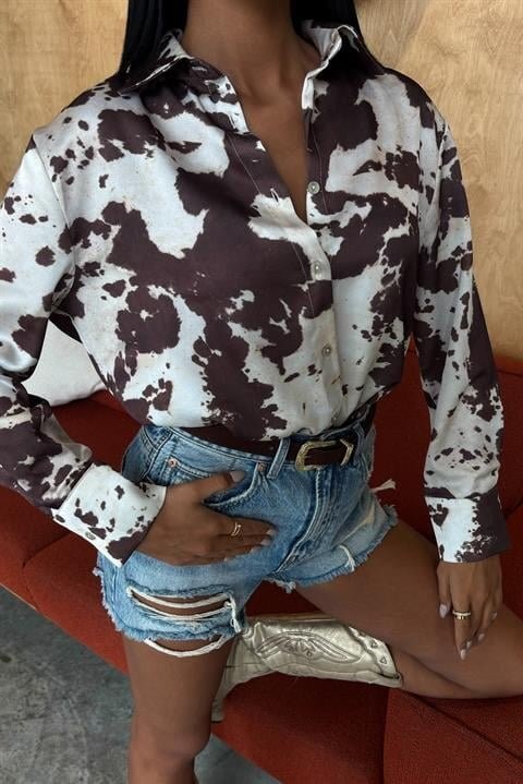 Batik Desenli Chanel Saten Gömlek 3467