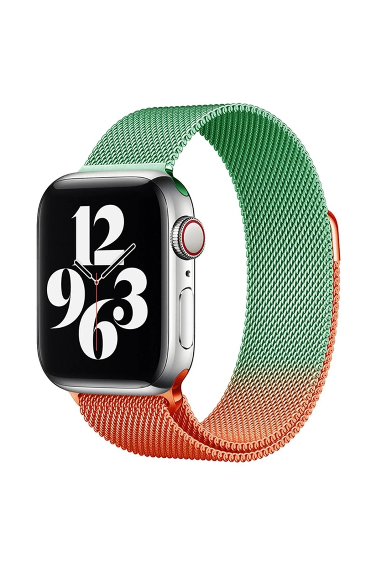 Apple Watch 38mm Metal Mıknatıslı Kordon - Turuncu-Yeşil