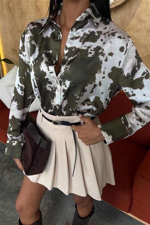 Batik Desenli Chanel Saten Gömlek 3467