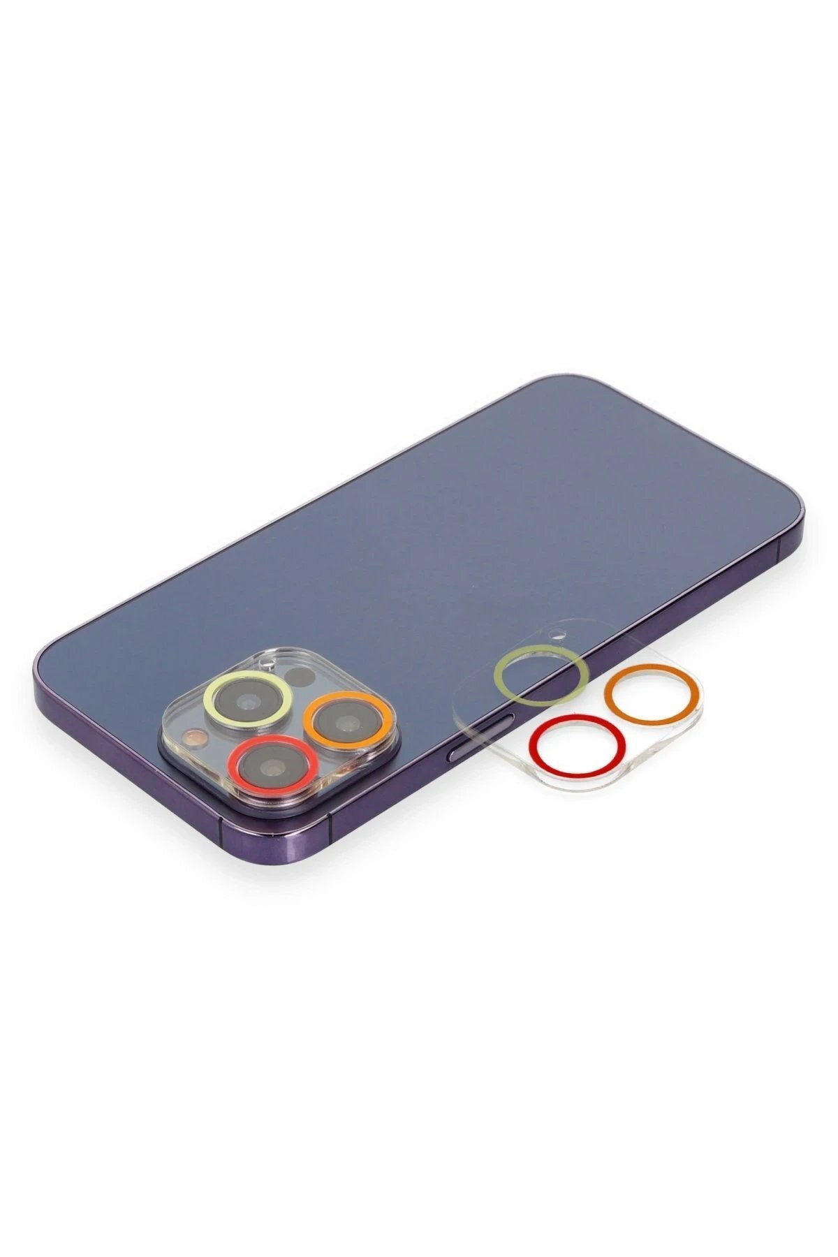 iPhone 14 Pro Renkli Kamera Lens Koruma Cam - Turuncu-Kırmızı