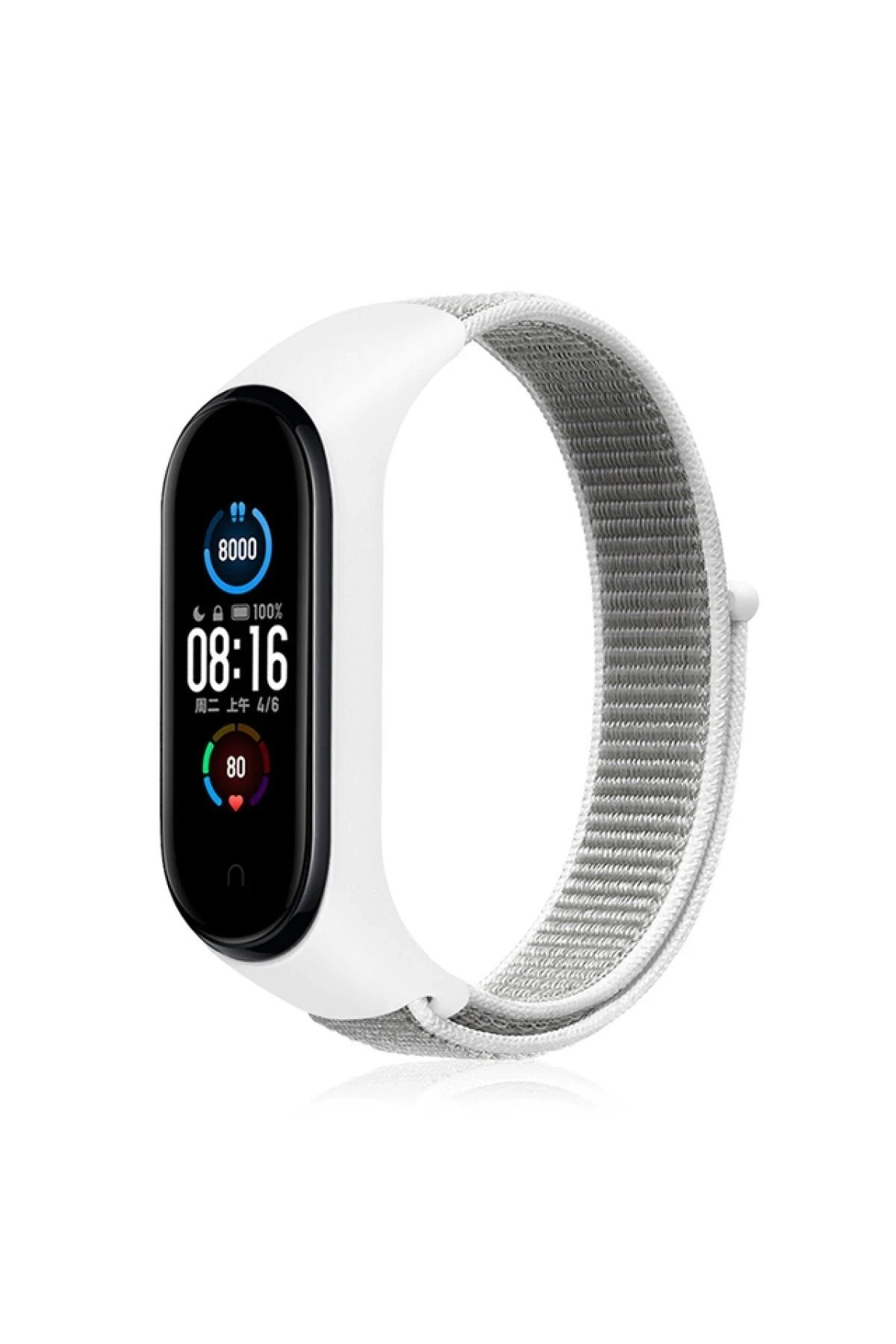 Xiaomi Mi Band 4 Hasırlı Cırtcırtlı Kordon - Beyaz