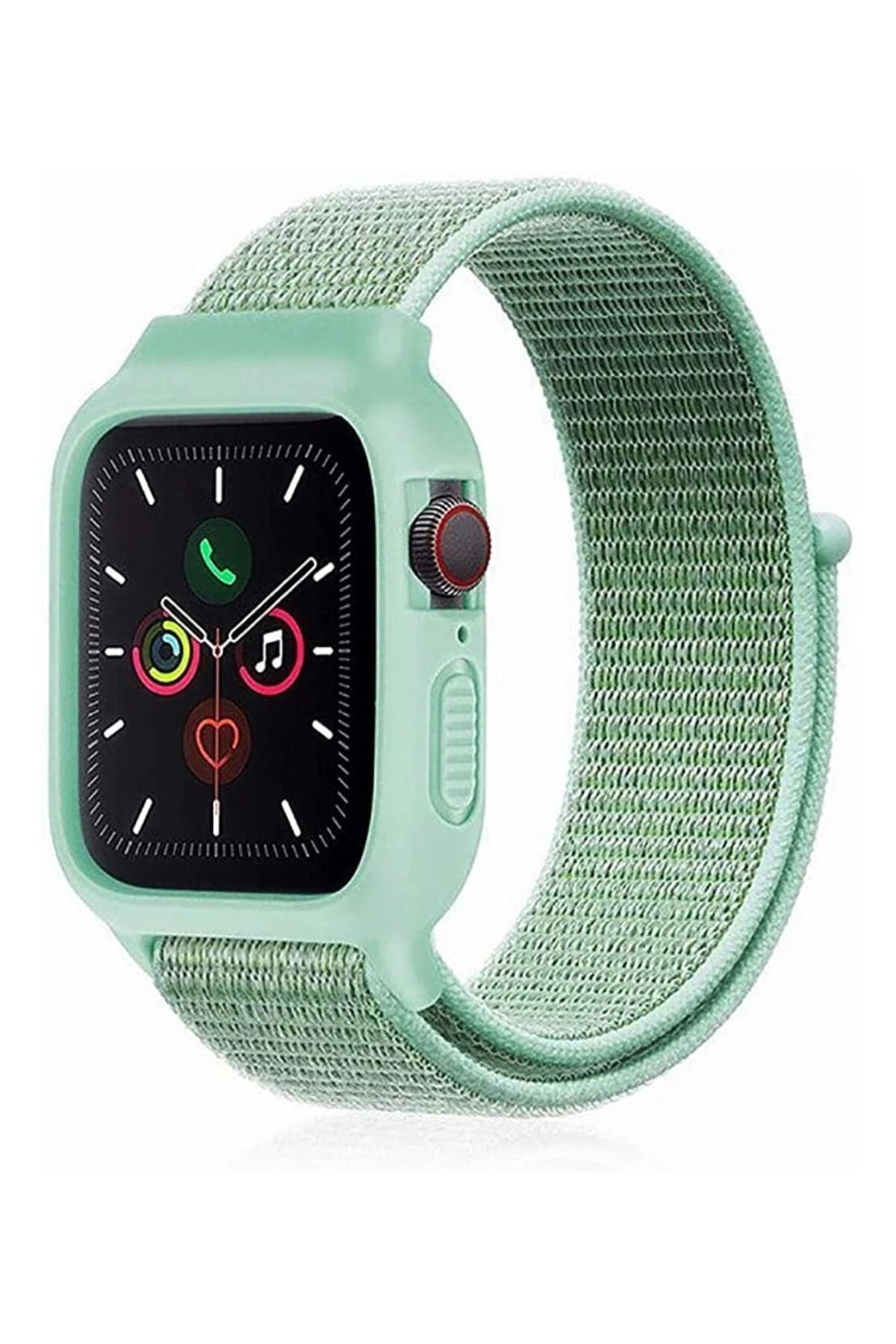 Apple Watch 42mm Hasırlı Cırtcırtlı Kasalı Kordon - Turkuaz