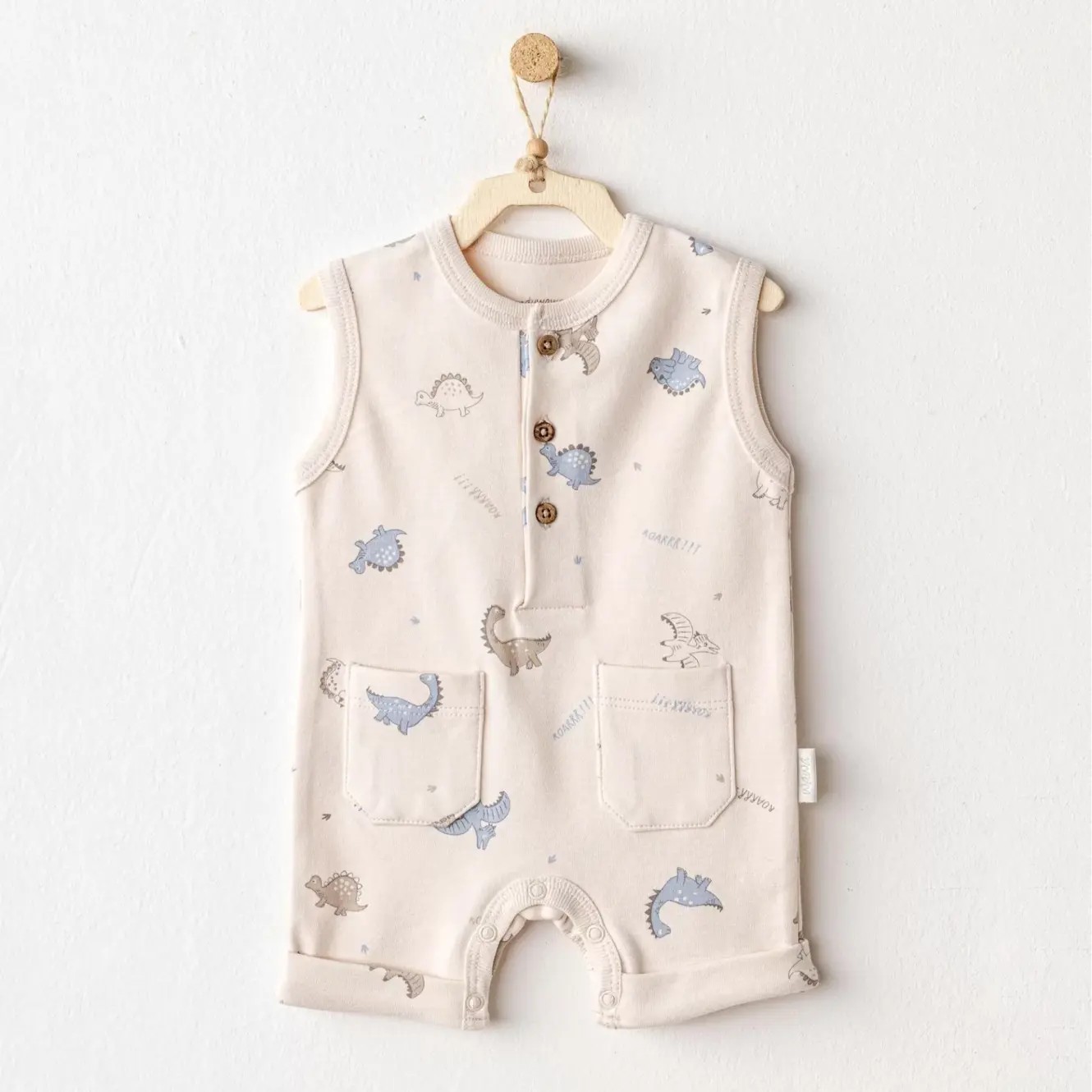 Andywawa Ac25913 Romper Dino Bebek Tulum Beige