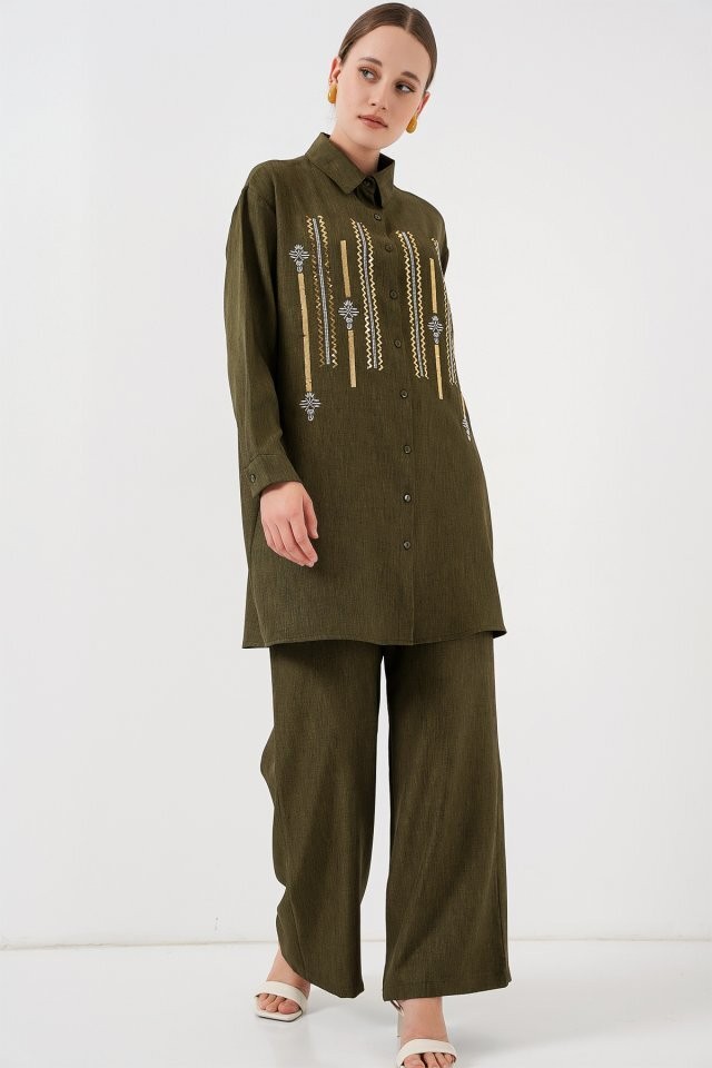 Desenli Tunik Pantolon İkili Takım 6720 - Haki