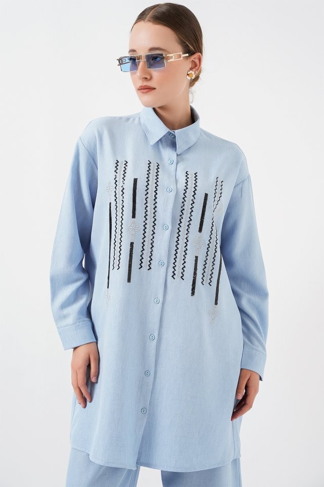 Desenli Tunik Pantolon İkili Takım 6720 - Mavi