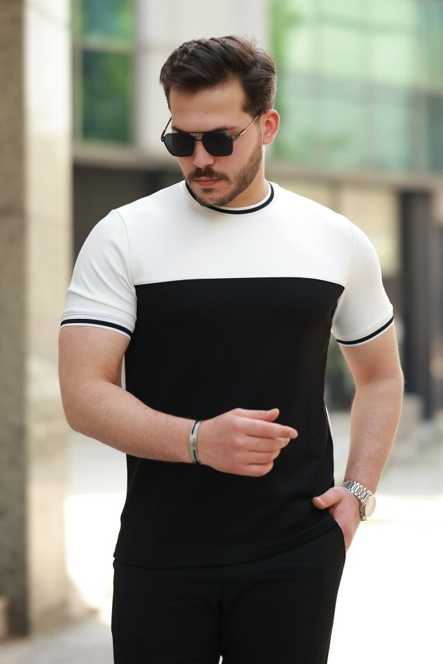 Erkek Bisiklet Yaka Parçalı Renk Oysho Kumaş Kısa Kollu Tshirt