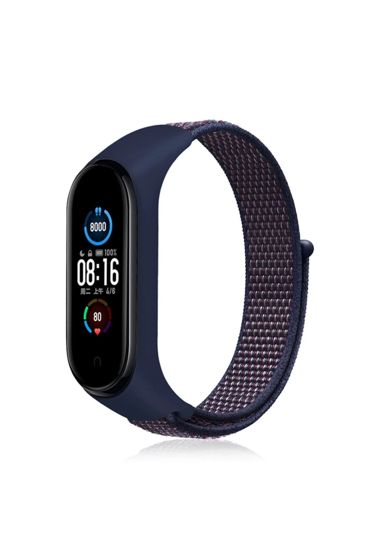 Xiaomi Mi Band 4 Hasırlı Cırtcırtlı Kordon - Lacivert-Mor