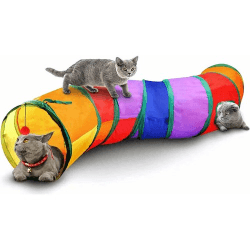 Gökkuşağı Desenli S Model Kedi Oyun Tüneli, Katlanabilir 125 cm