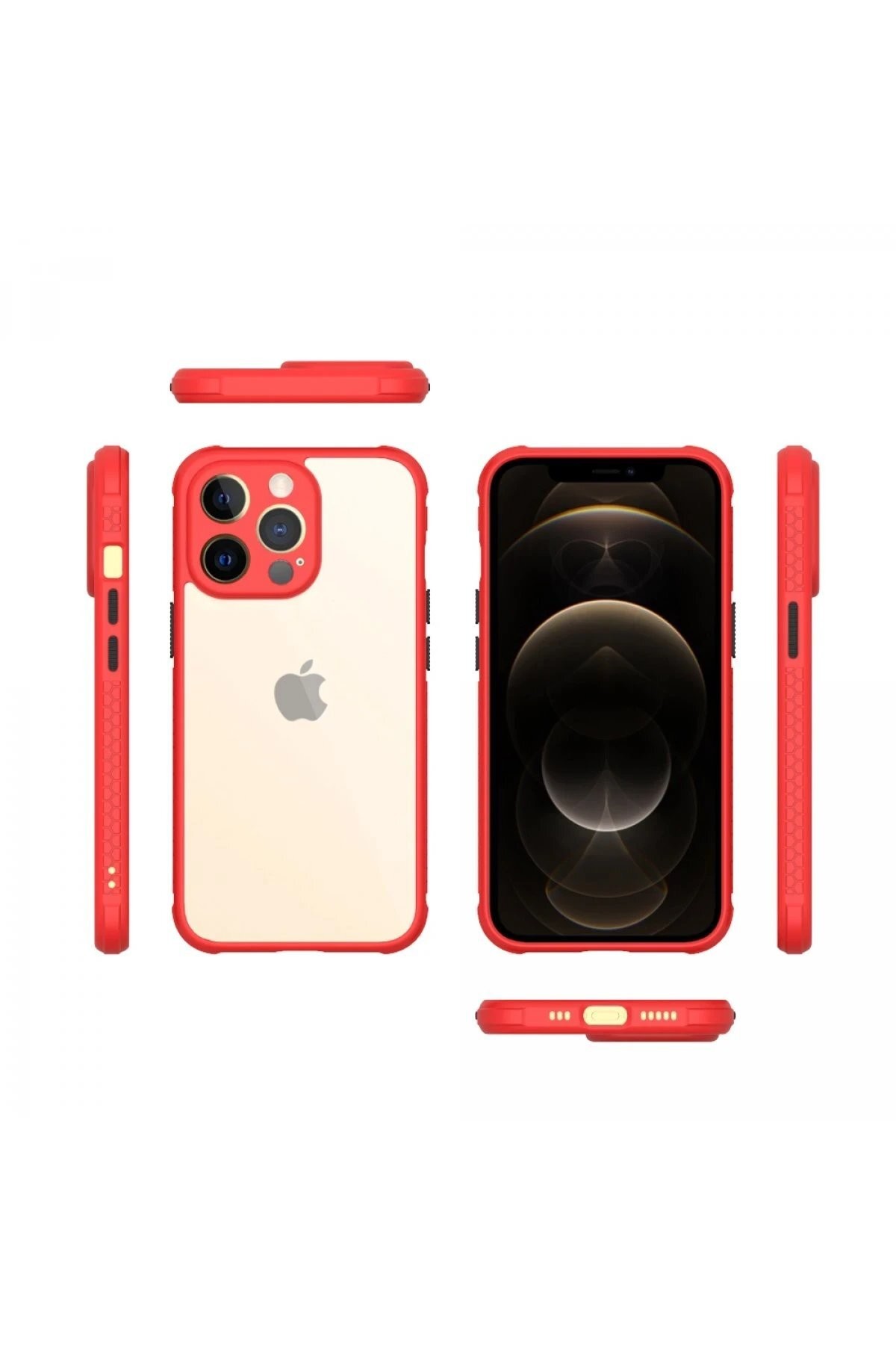 iPhone 13 Pro Kılıf Miami Şeffaf Silikon - Kırmızı