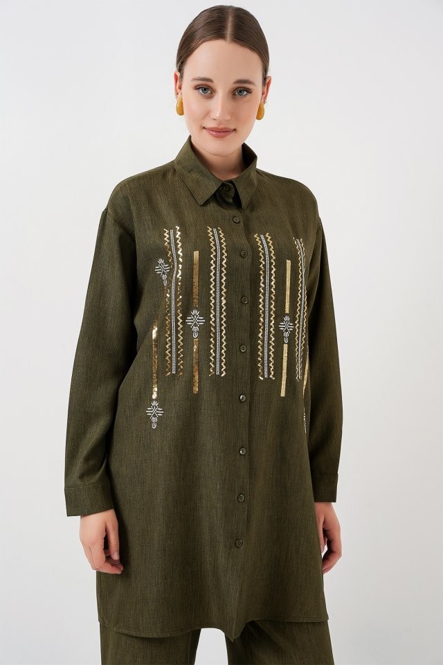 Desenli Tunik Pantolon İkili Takım 6720 - Haki