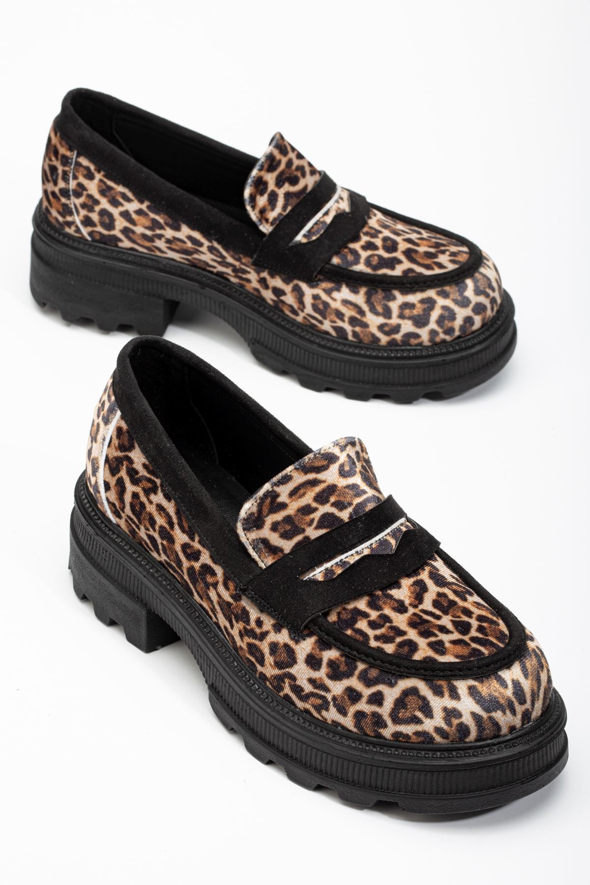 746-759 Leopar Günlük Yüksek Tabanlı Loafer Ayakkabı