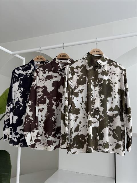Batik Desenli Chanel Saten Gömlek 3467