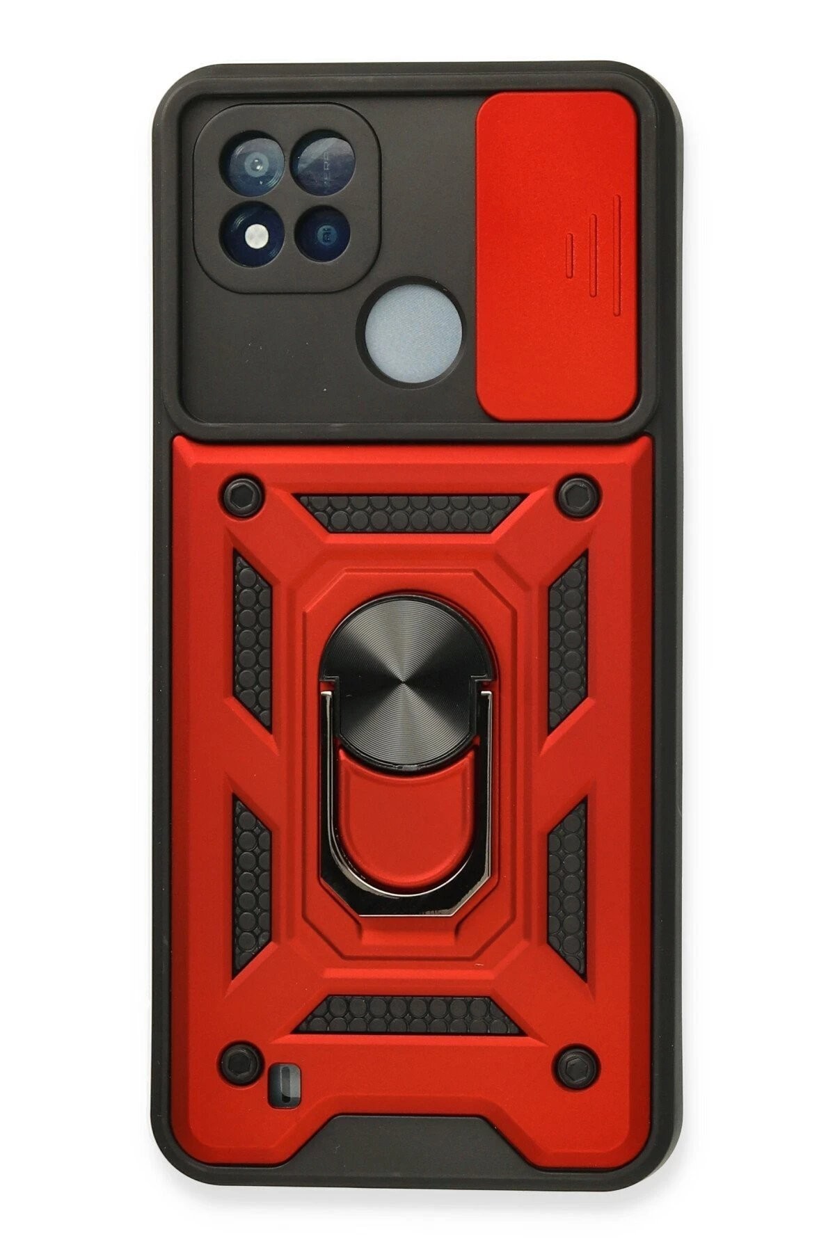 Realme C11 2021 Kılıf Pars Lens Yüzüklü Silikon - Kırmızı