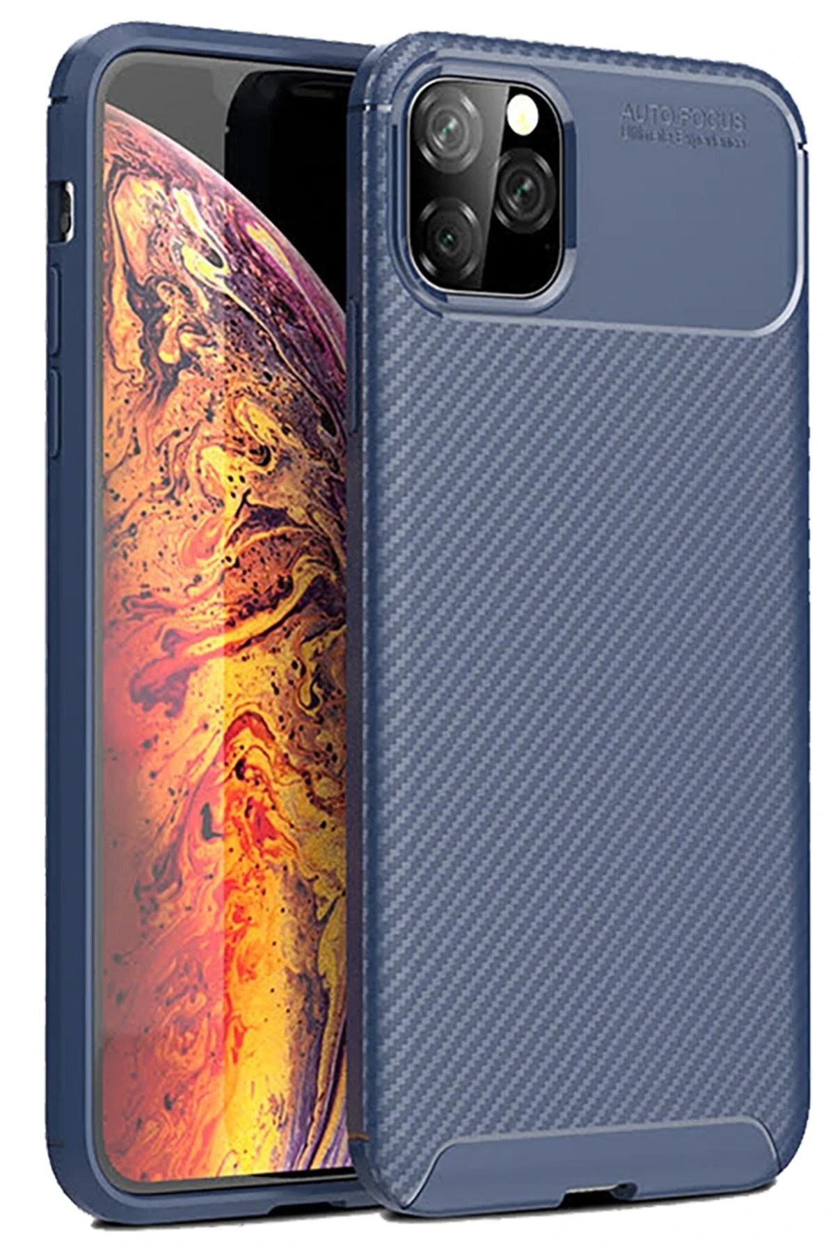 iPhone 11 Pro Max Kılıf Auto Focus Karbon Kapak - Lacivert