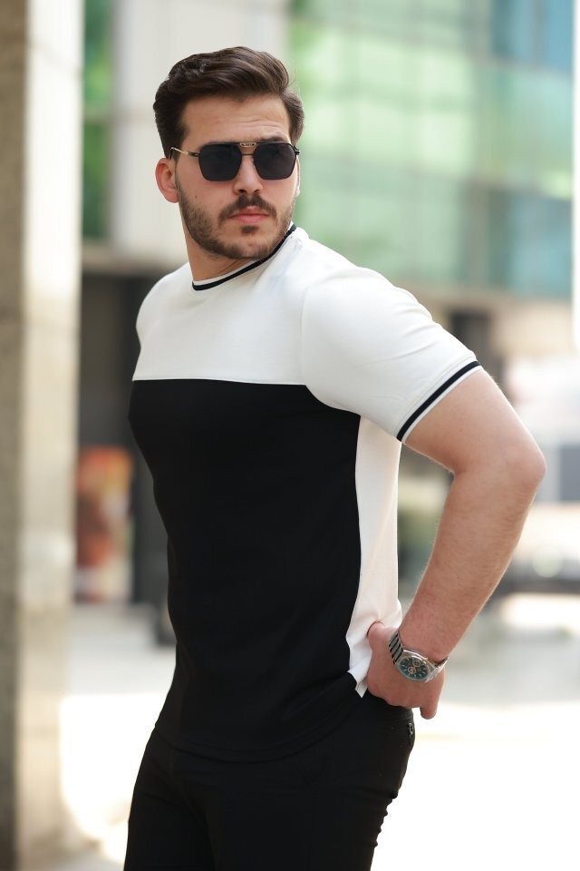 Erkek Bisiklet Yaka Parçalı Renk Oysho Kumaş Kısa Kollu Tshirt
