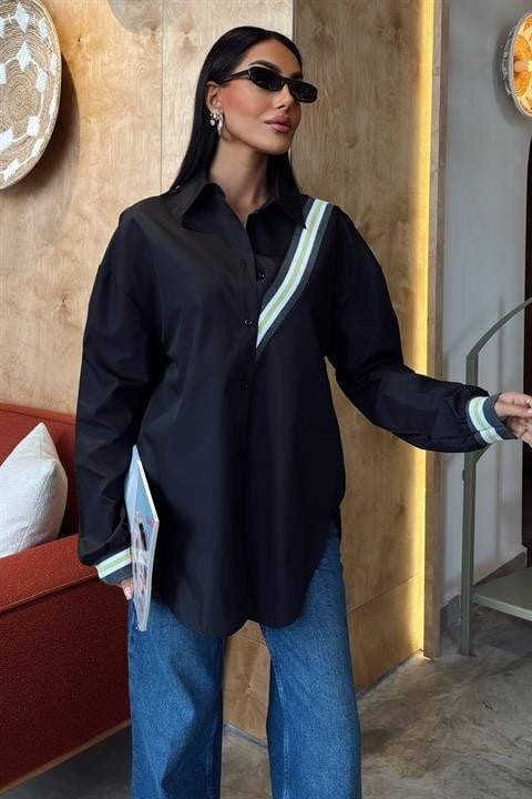 Bant Detaylı Oversize Poplin Gömlek 3436