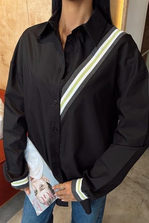 Bant Detaylı Oversize Poplin Gömlek 3436