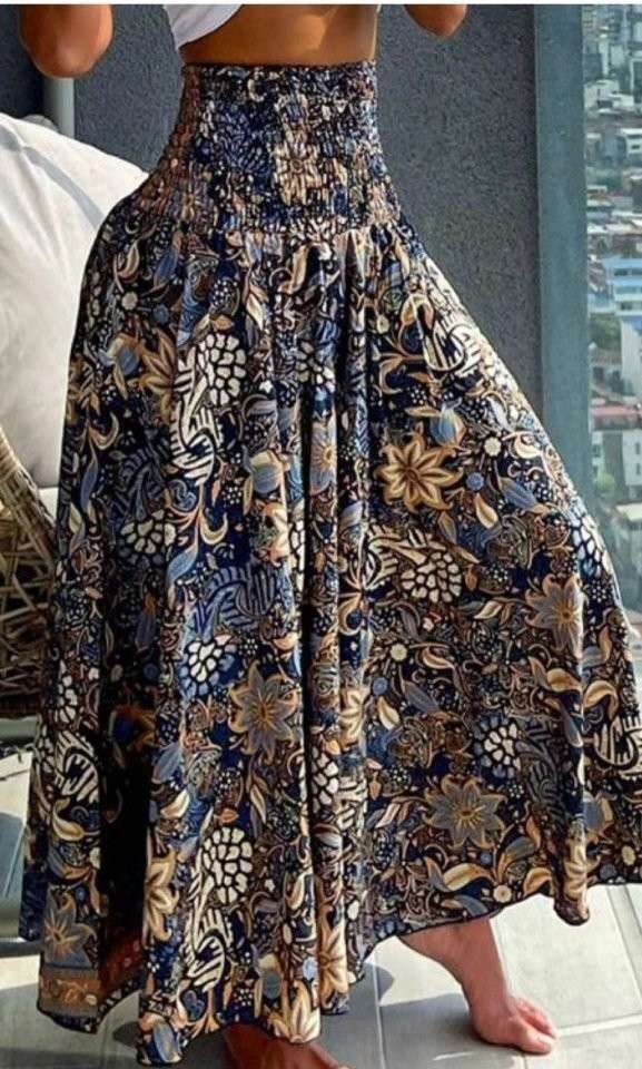 Kadın Yüksek Bel Etnik Desen Baskılı Gipe Detay Pantolon Etek