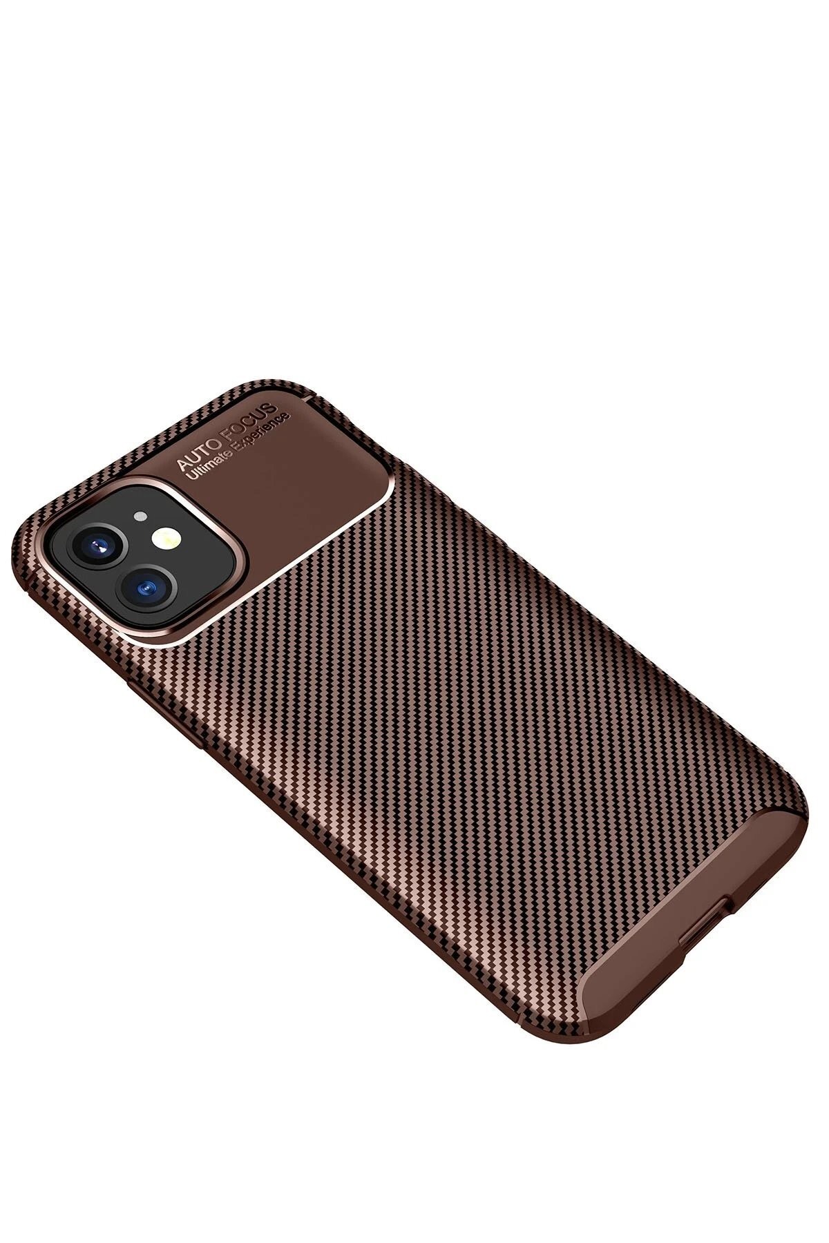 iPhone 12 Mini Kılıf Auto Focus Karbon Kapak - Kahverengi