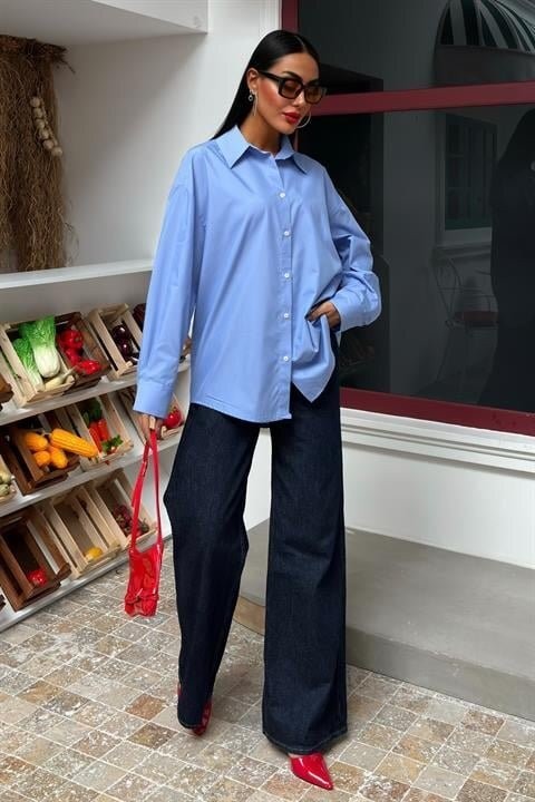 Klasik Oversize Poplin Gömlek 3421