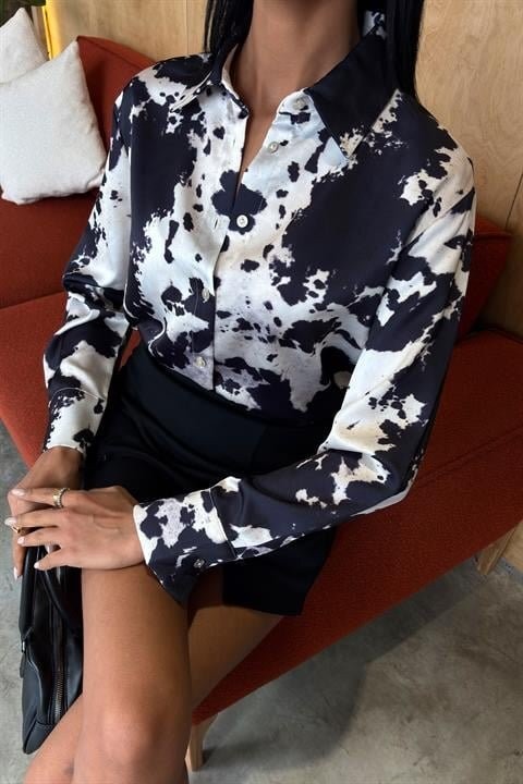 Batik Desenli Chanel Saten Gömlek 3467