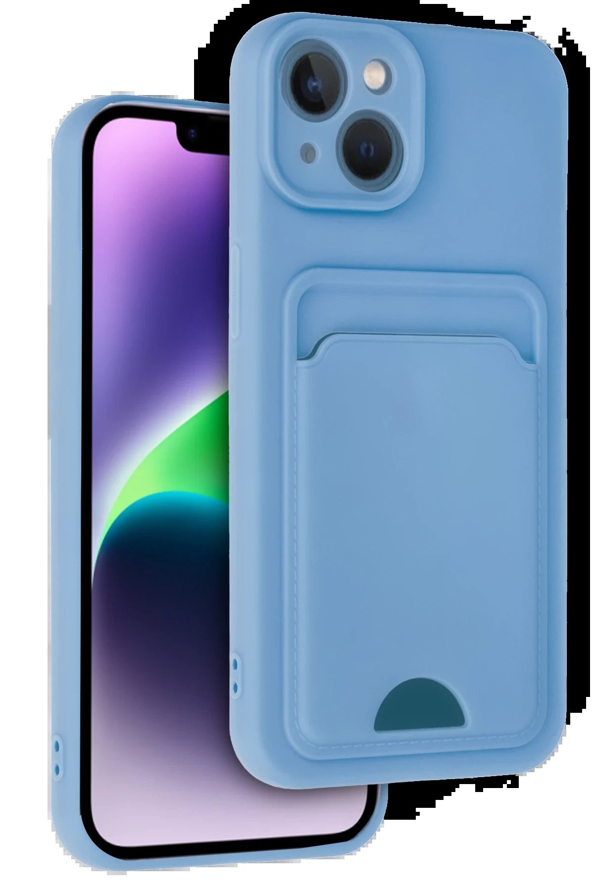 iPhone 14 Kılıf Kelvin Kartvizitli Silikon - Mavi